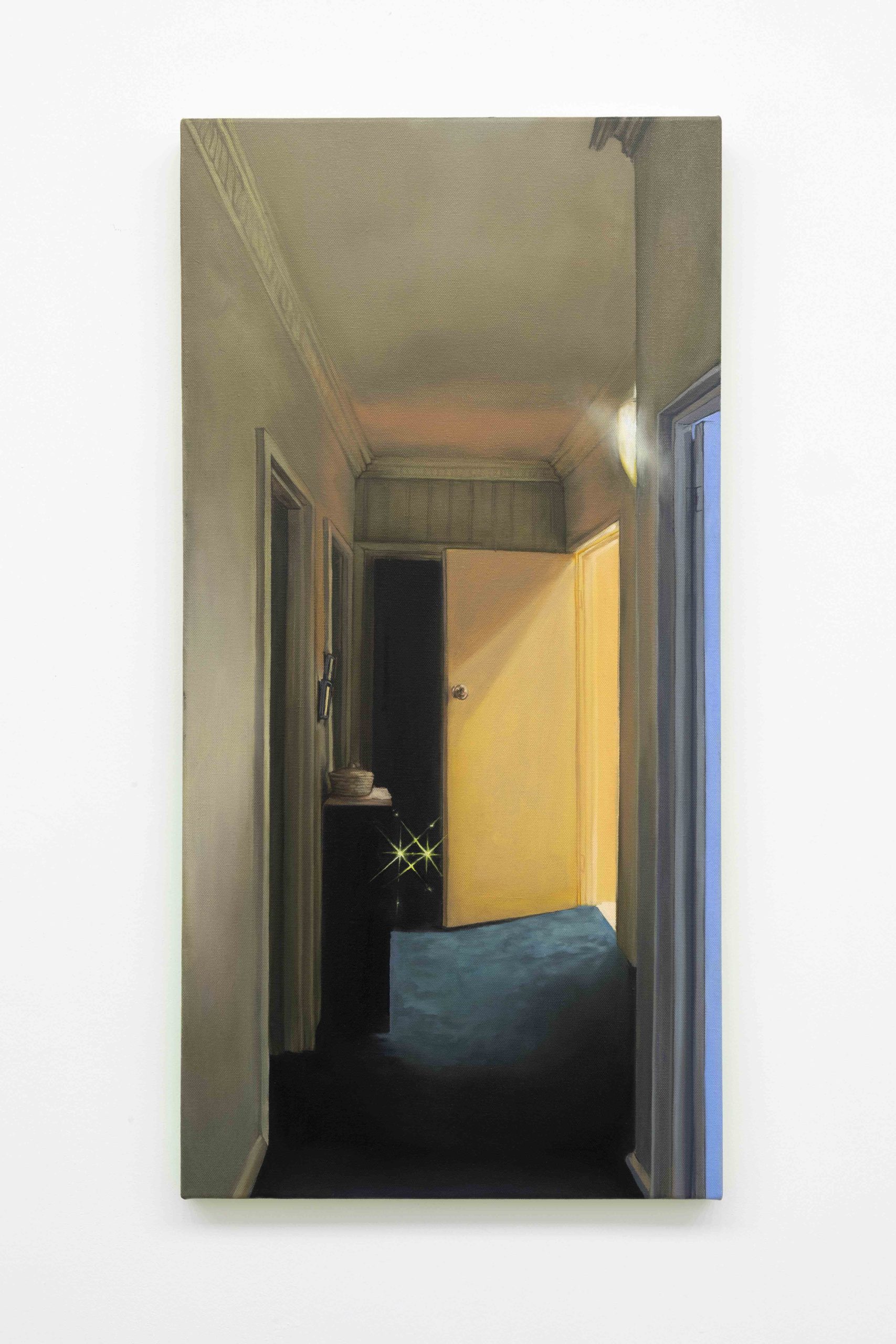 Adele Warner, "The imaginary dog that I wish would stalk me around the bones of my grandmother's house (begone boy!)", 2024, Oil on canvas, 76 x 38 cm