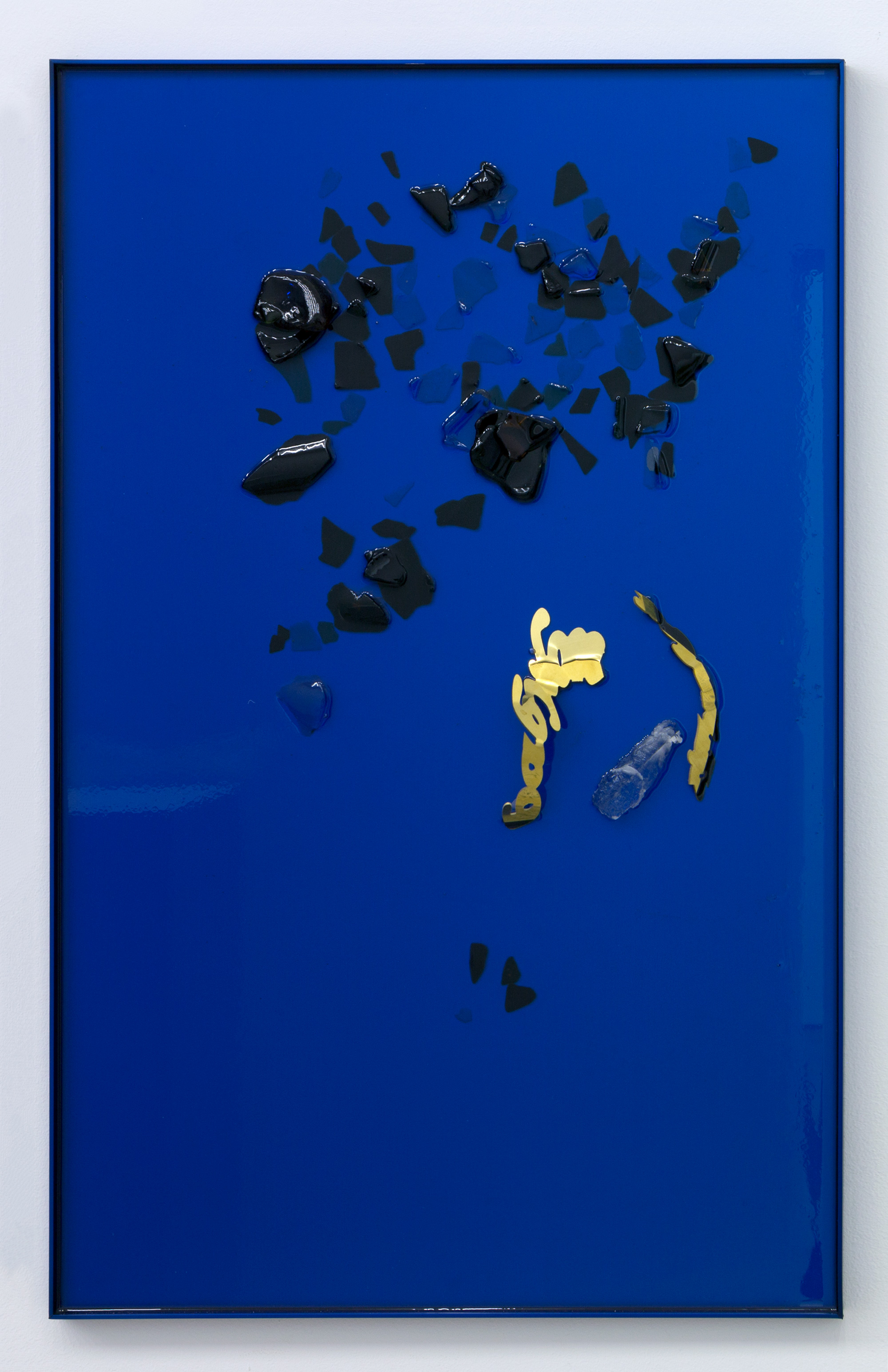 iFucked Babylon – Trawler tray with scampi, 2016 Brass, anodised aluminium, epoxy resin, sea glass 480 × 750 × 2 mm Unique