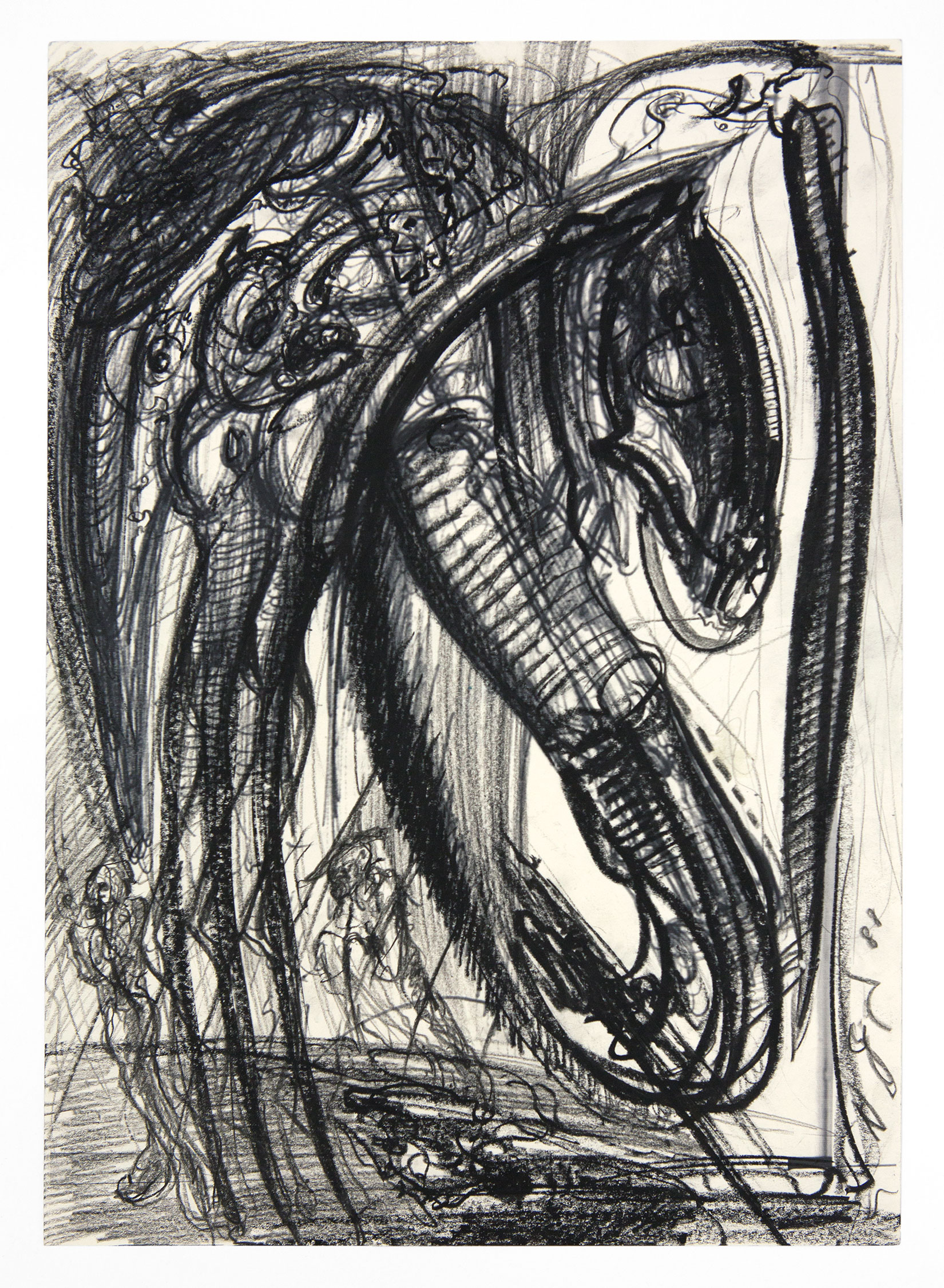 HR Giger, “Drawing Expanded”, 1988, wax, oil, neocolour, crayon, carbon pencil on photocopy, signed 420 x 300 mm