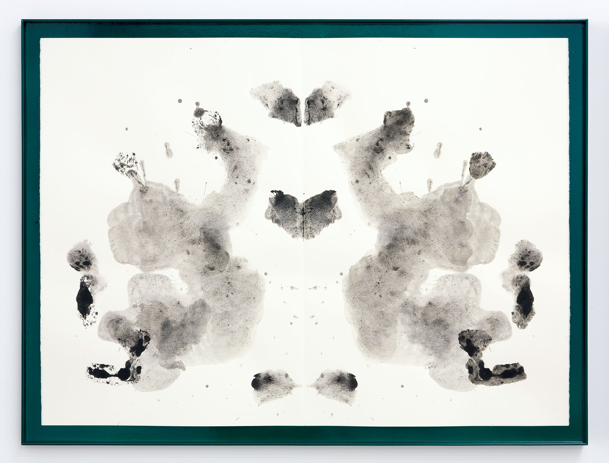 "Waiting Room 1 - Rorschach from cuttlefish ink", 2016, powder coated aluminium, cuttlefish ink on white Fabriano wove paper, 61 × 81 × 2 cm