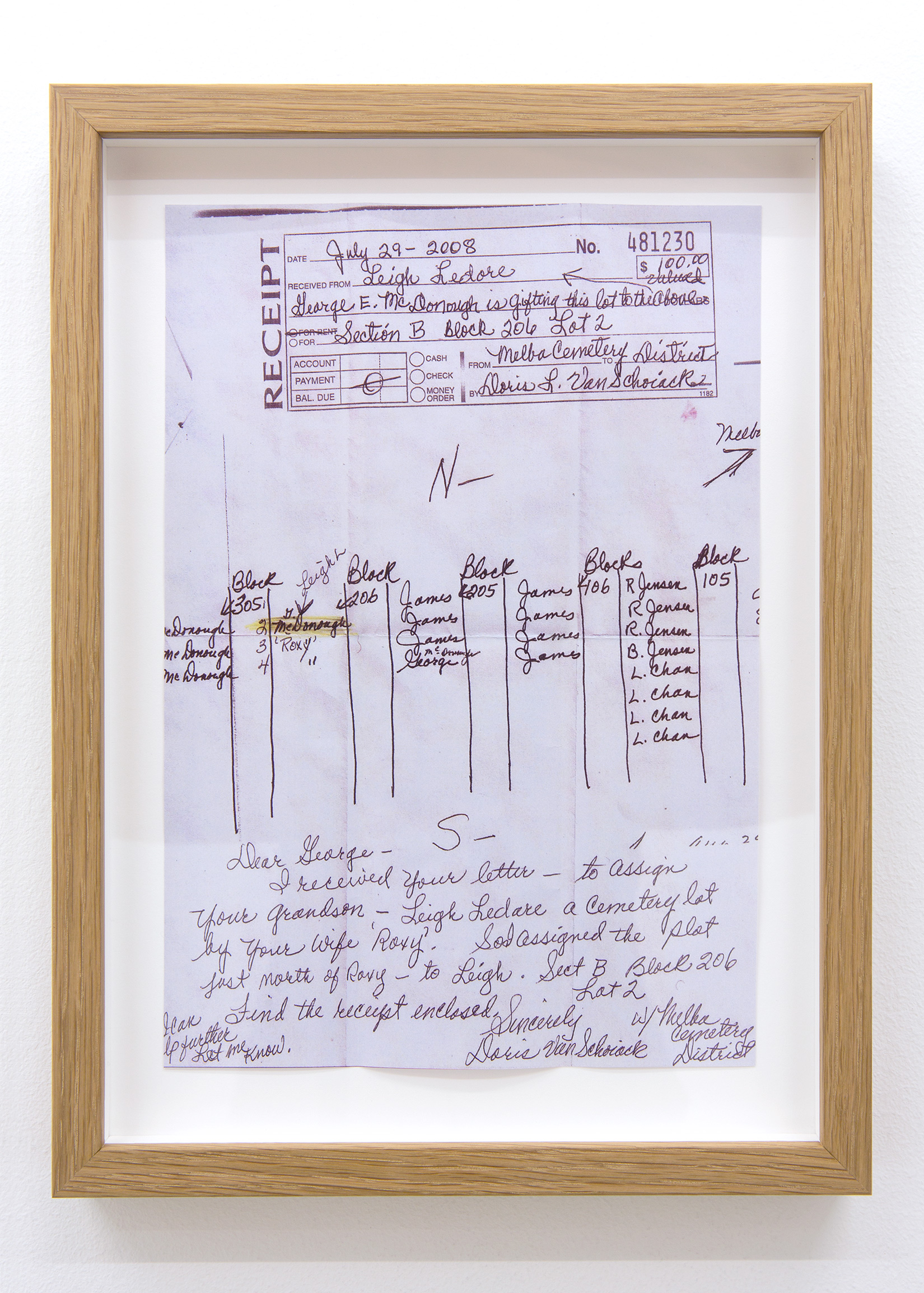 Leigh Ledare, "Upon the Death of My Grandfather" (detail), (July 29, 2008 – August 17, 2011), paper, 3 pieces, 210 × 297 mm each (framed)
