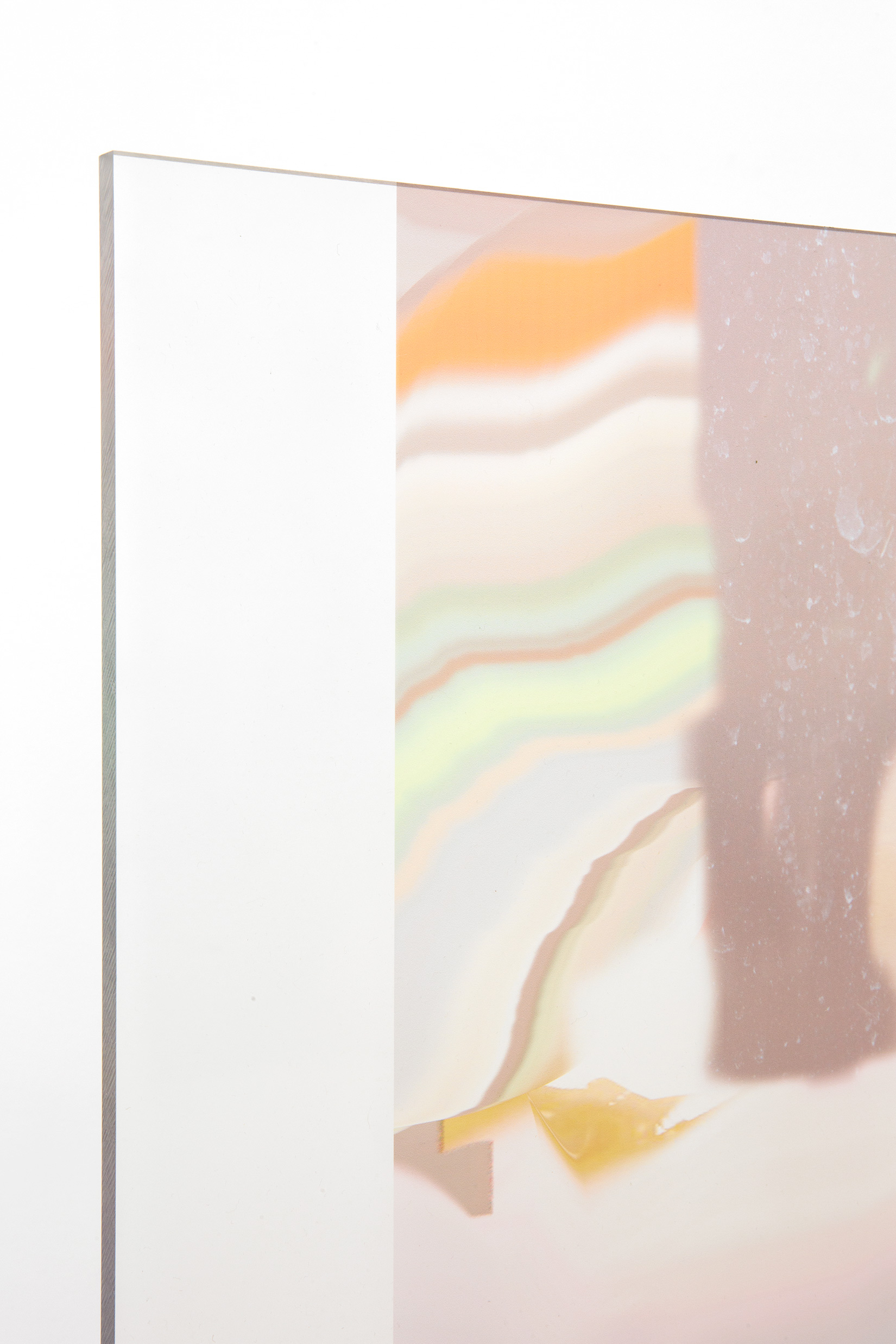 Marian Tubbs, “to banish air with air” (detail), 2014, Digital prints on SAV clear, acrylic, marble 1450 × 1390 × 645 mm